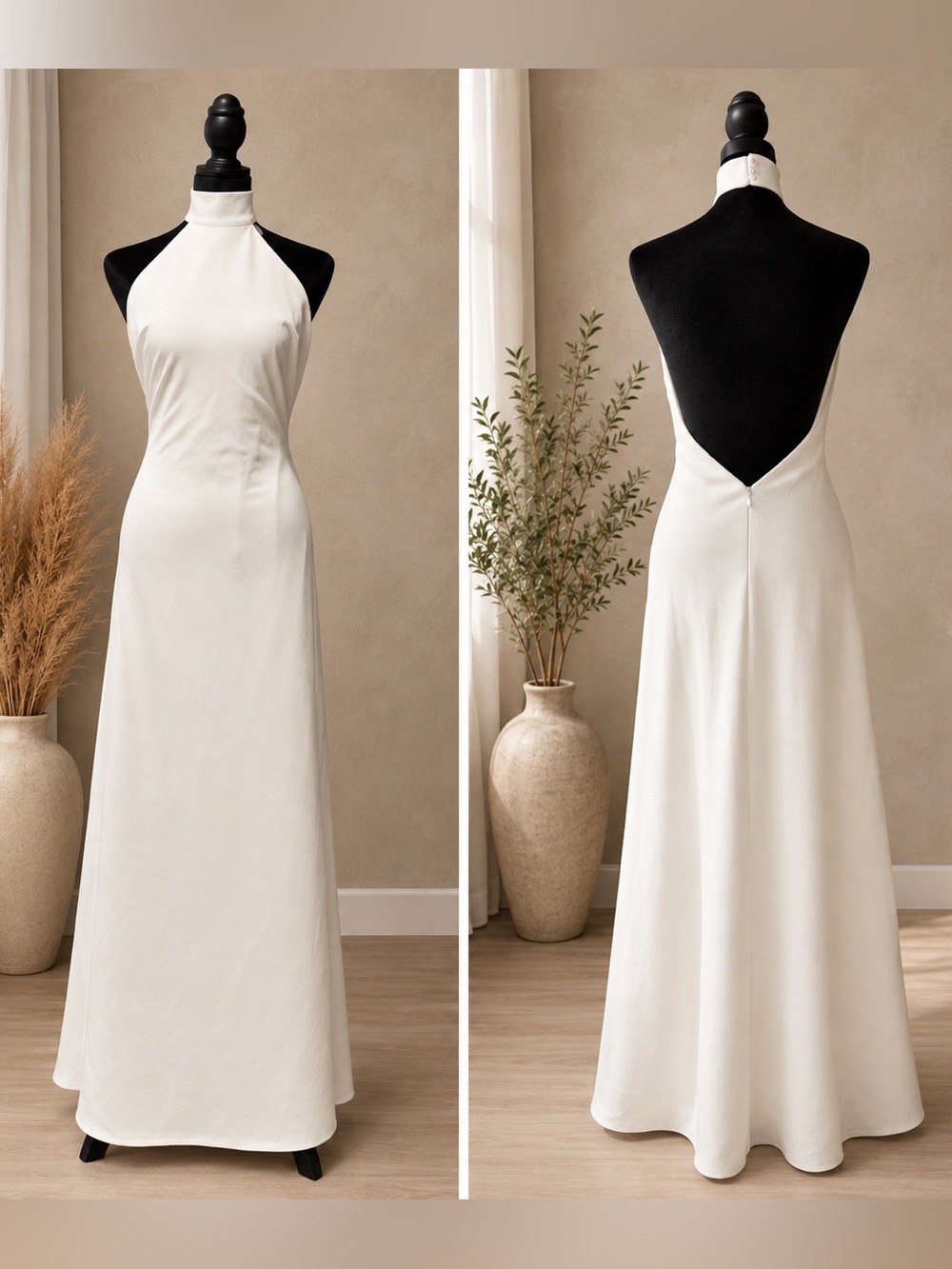 Lulus Alaura White Backless Halter Maxi Bridal Dress NWOT Size XS